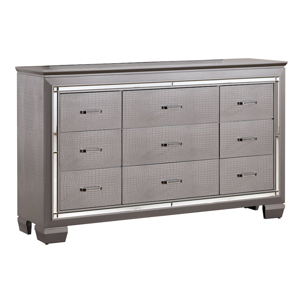 Rachel Contemporary Solid Wood 9-Drawer Dresser in Silver. Picture 1