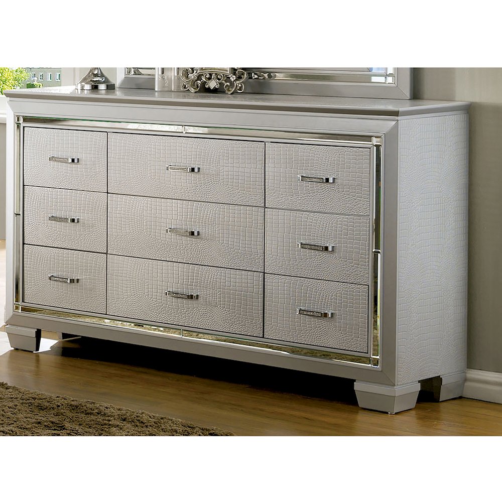 Rachel Contemporary Solid Wood 9-Drawer Dresser in Silver. Picture 2