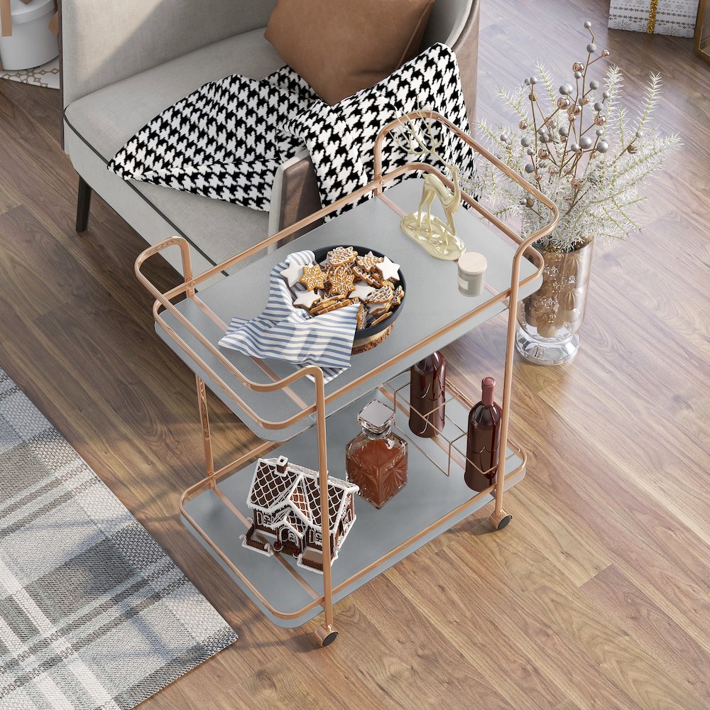 Anneliese Contemporary Metal Bar Cart in Gold Champagne. Picture 5