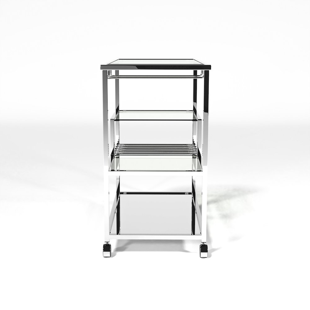 Kendra Contemporary Metal Bar Cart in Chrome. Picture 2
