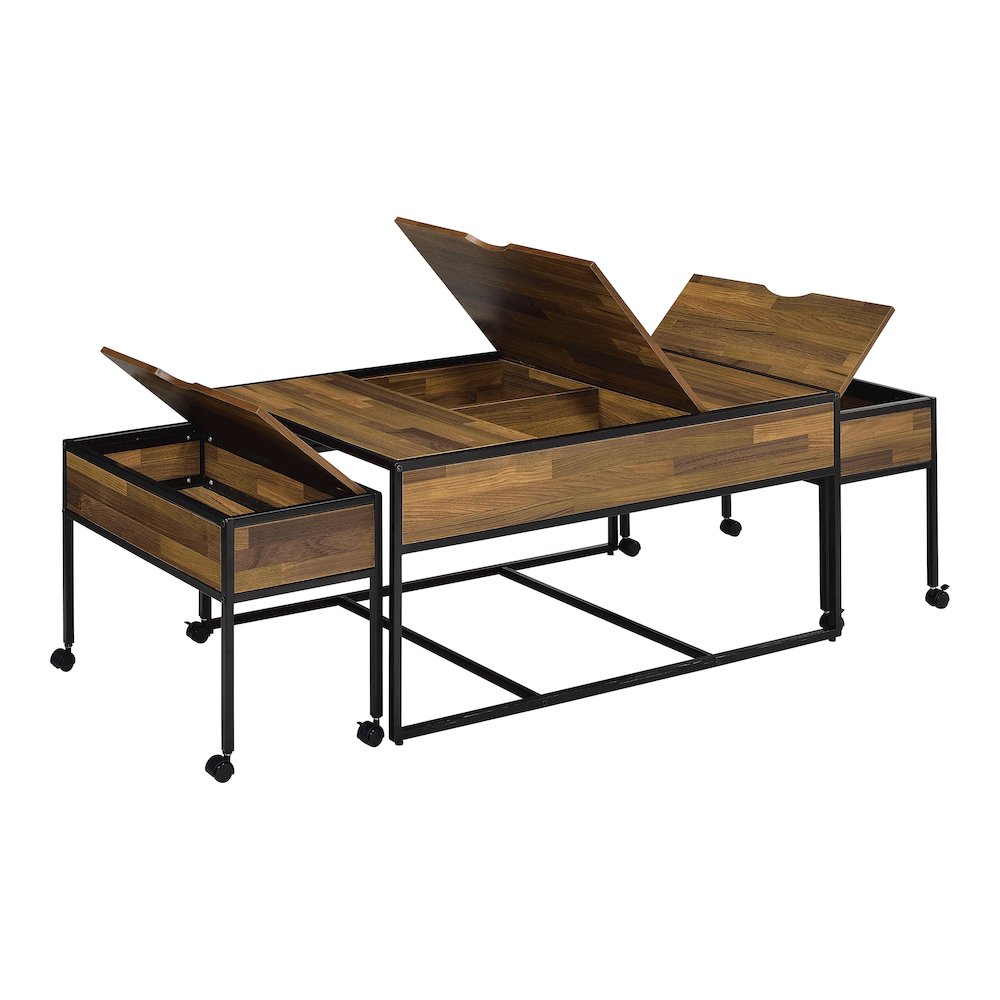 Froy Metal 3-Piece Nesting Table in Black and Walnut. Picture 2