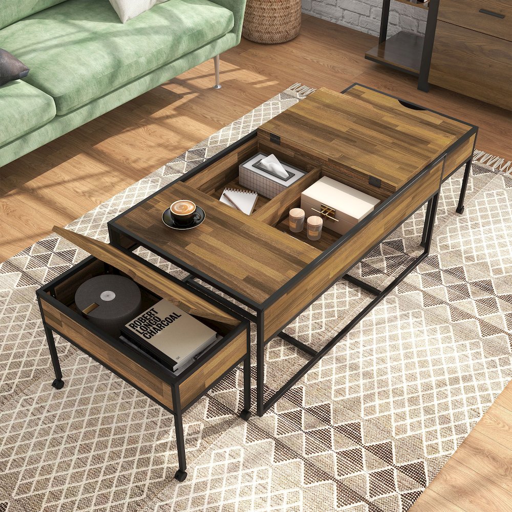Froy Metal 3-Piece Nesting Table in Black and Walnut. Picture 4
