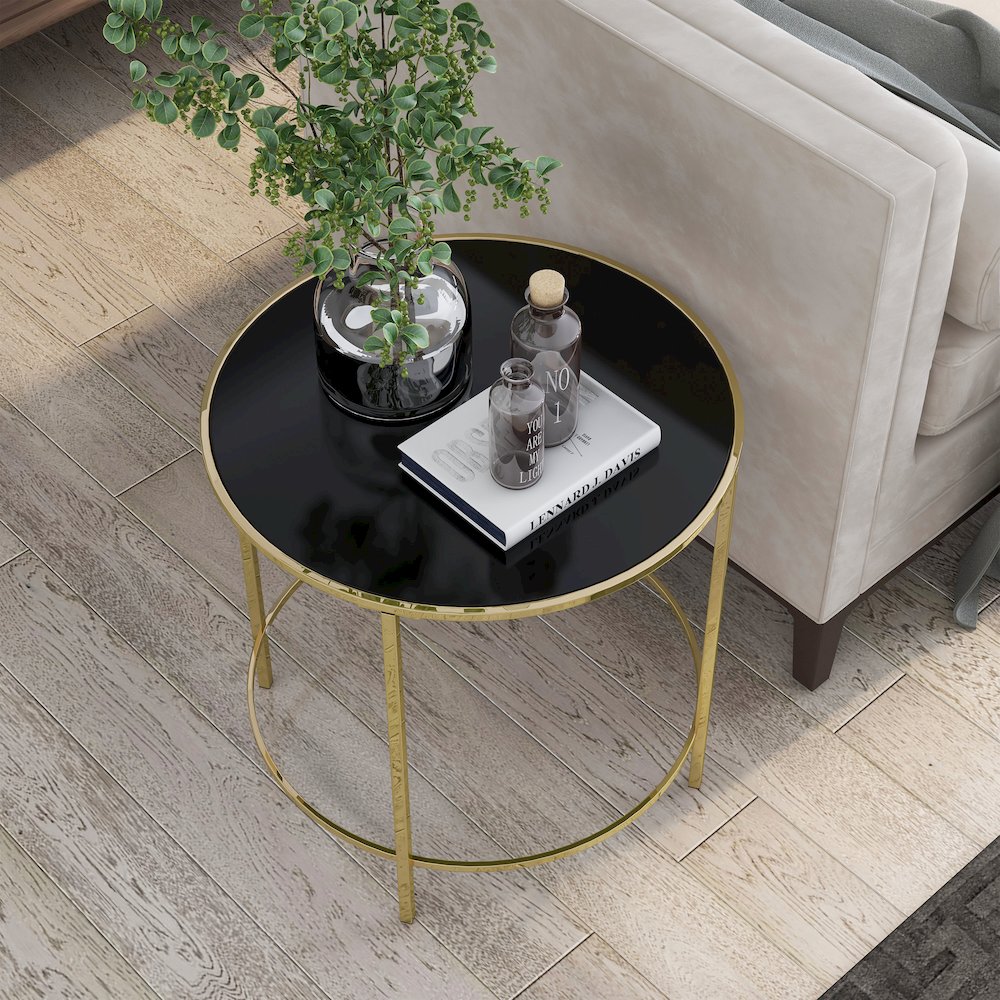 Keefer Contemporary Glass Top Side Table. Picture 4
