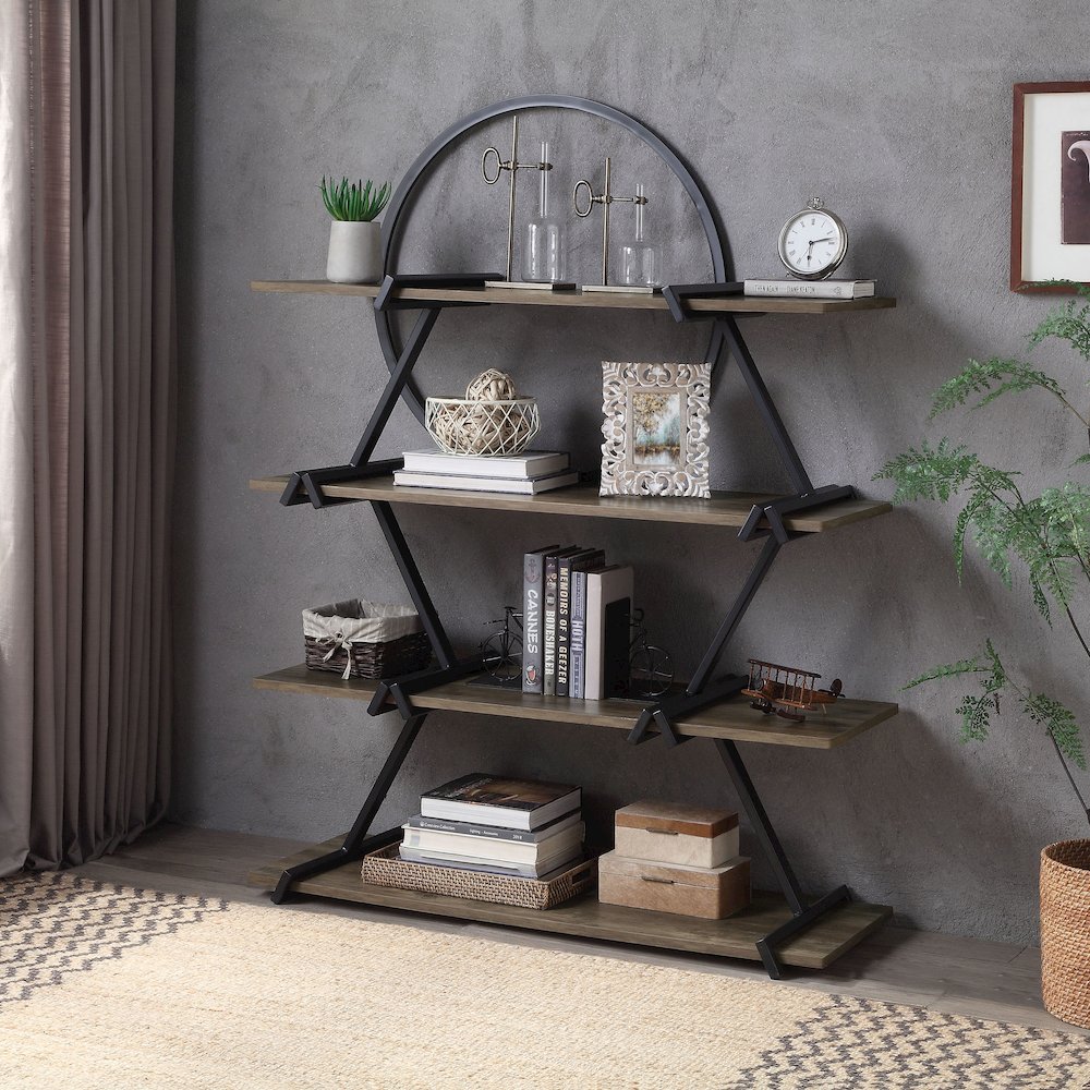 Burks Industrial Metal 4-Layer Bookcase in Matte Black. Picture 4