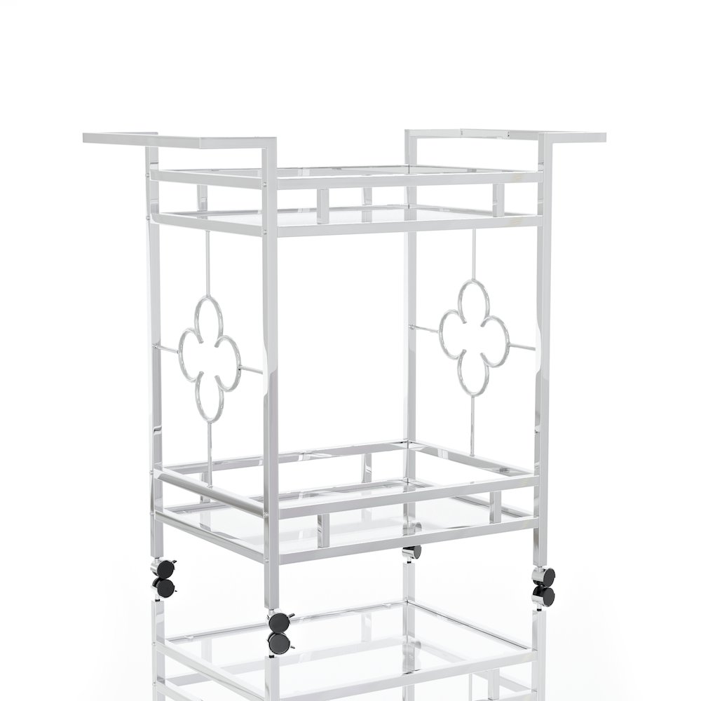 Olema Contemporary Metal 2-Shelf Serving Cart in Chrome. Picture 2