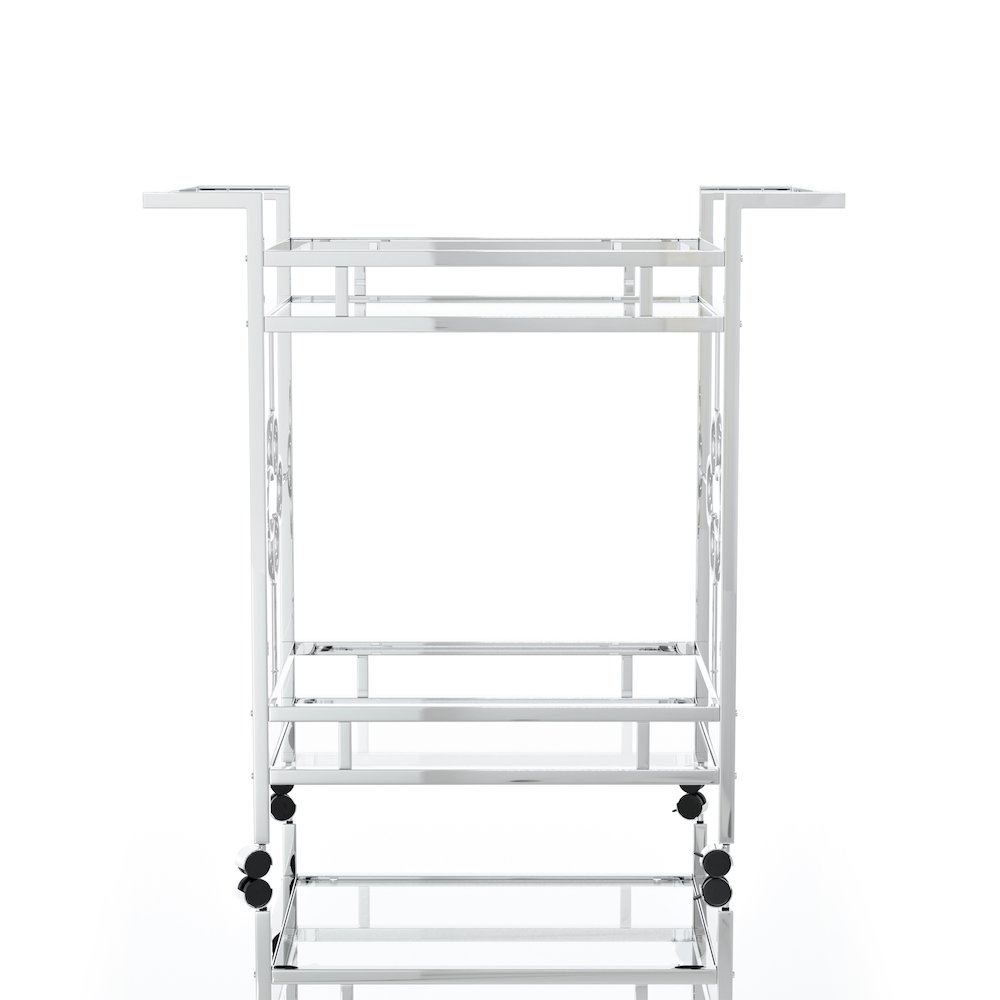 Olema Contemporary Metal 2-Shelf Serving Cart in Chrome. Picture 3
