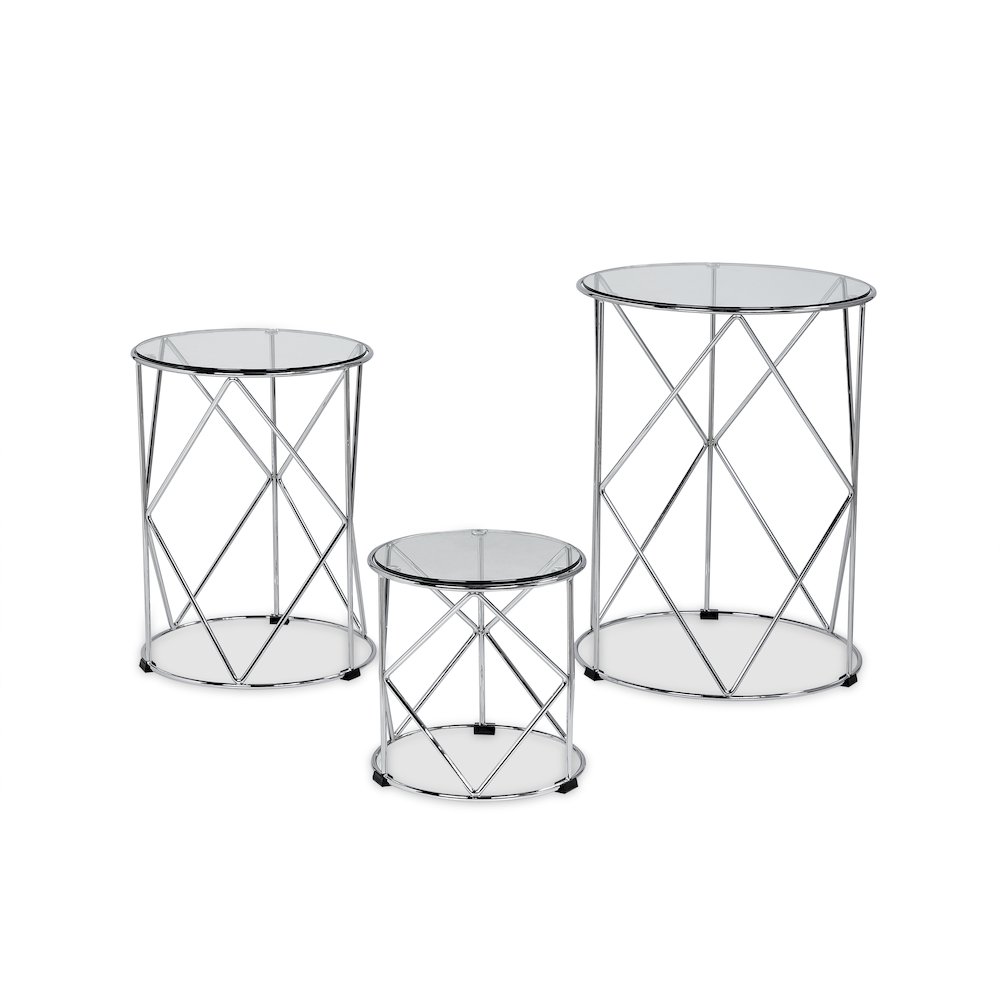 Nikova Glass Top 3-Piece Nesting Table Set in Silver. Picture 2