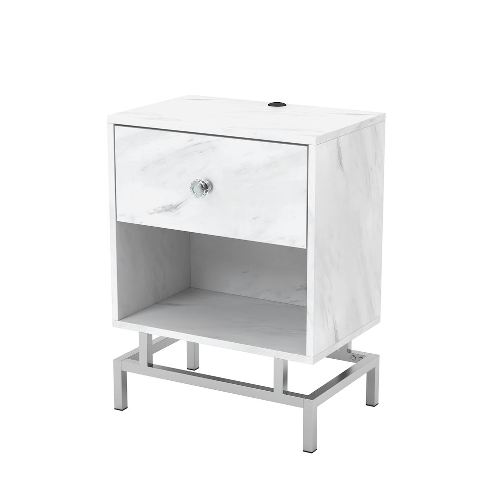 Lyn Contemporary Wood 1-Drawer End Table in White Marble. Picture 2