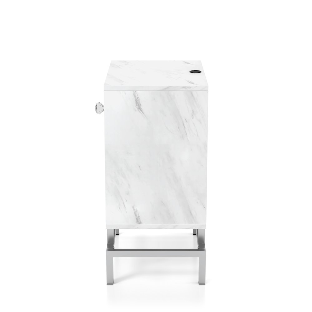 Lyn Contemporary Wood 1-Drawer End Table in White Marble. Picture 3
