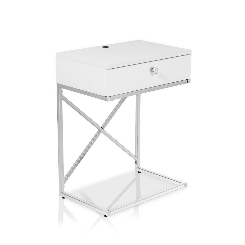Kylie Modern Wood 1-Drawer End Table in Glossy White. Picture 1
