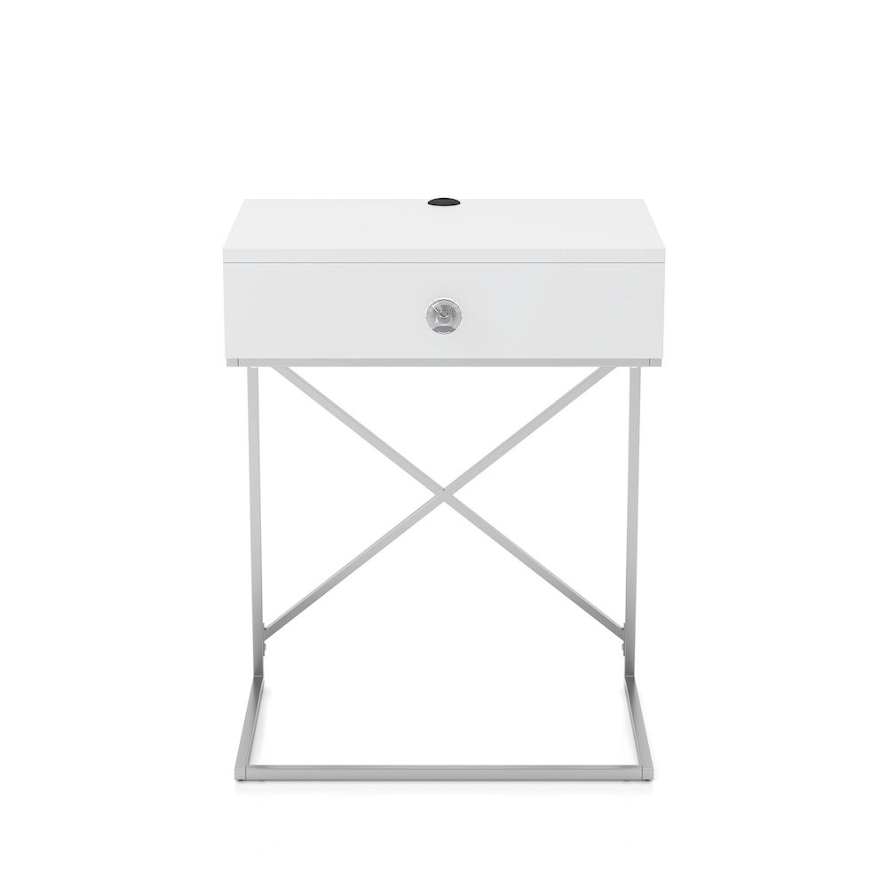Kylie Modern Wood 1-Drawer End Table in Glossy White. Picture 2