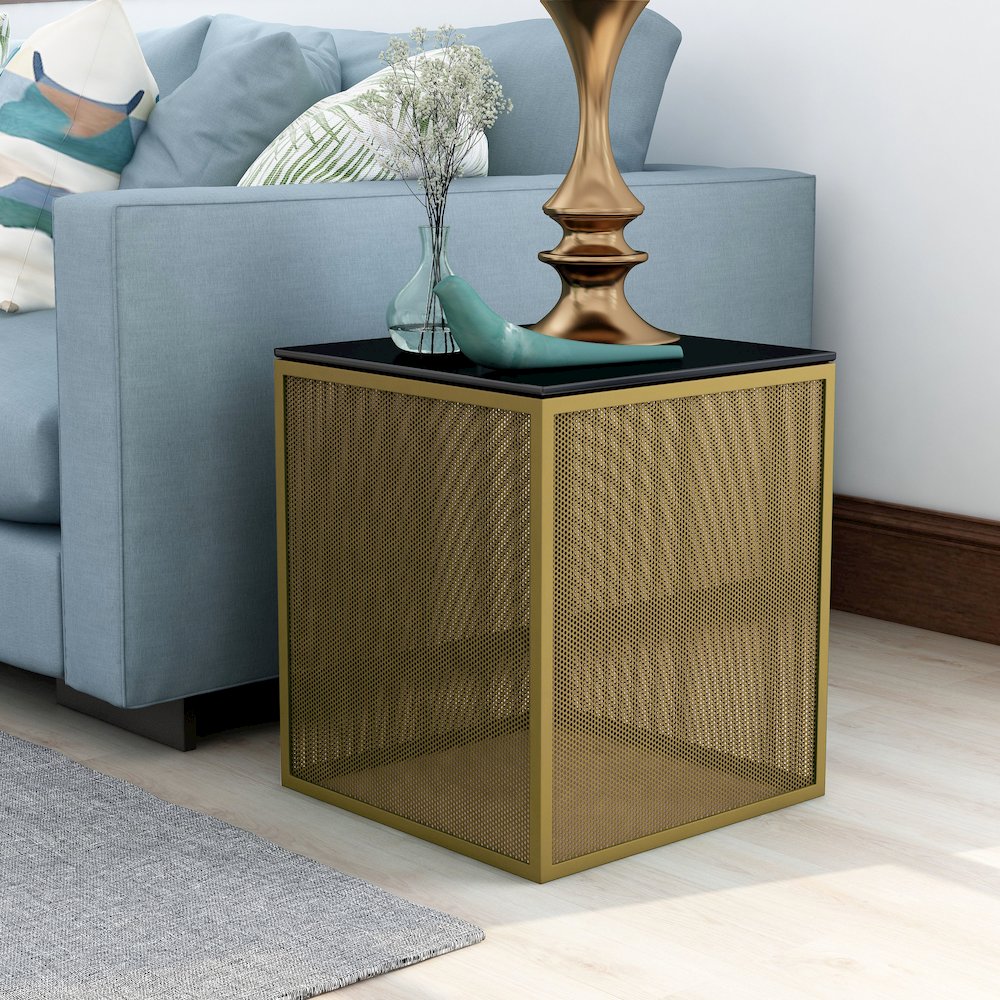Kelforia Contemporary Glass Top Side Table. Picture 2