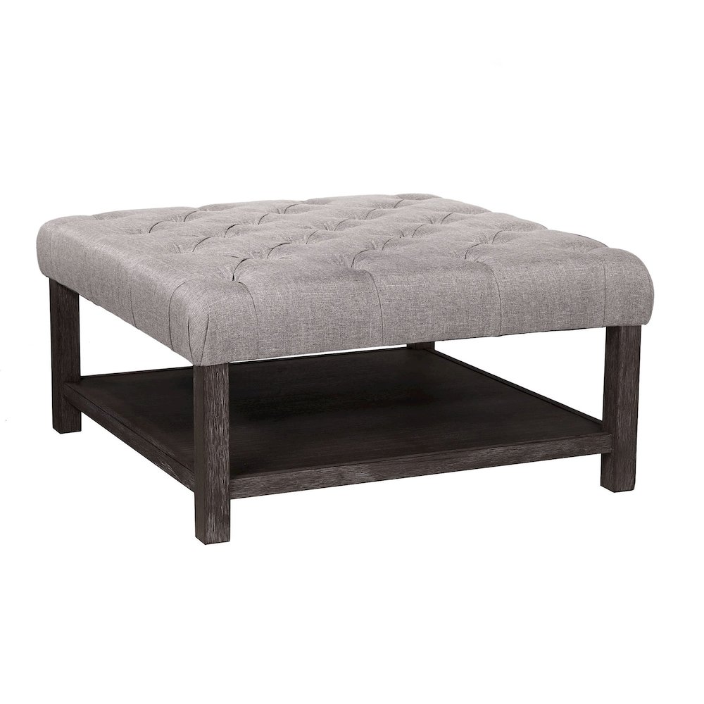 Hoylton Wood Ottoman in Antique Washed Gray and Light Gray. Picture 2