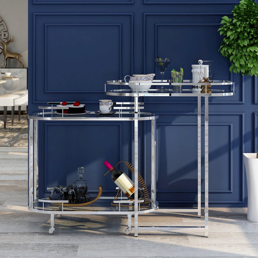 Noehmi Contemporary Metal 3-Tier Serving Cart in Chrome. Picture 5