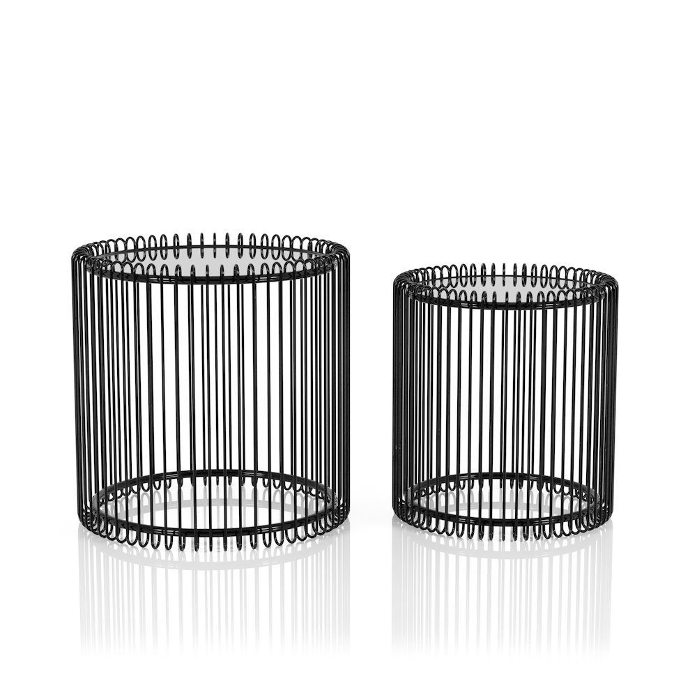 Mendel Contemporary Metal 2-Piece Nesting Table in Black. Picture 1