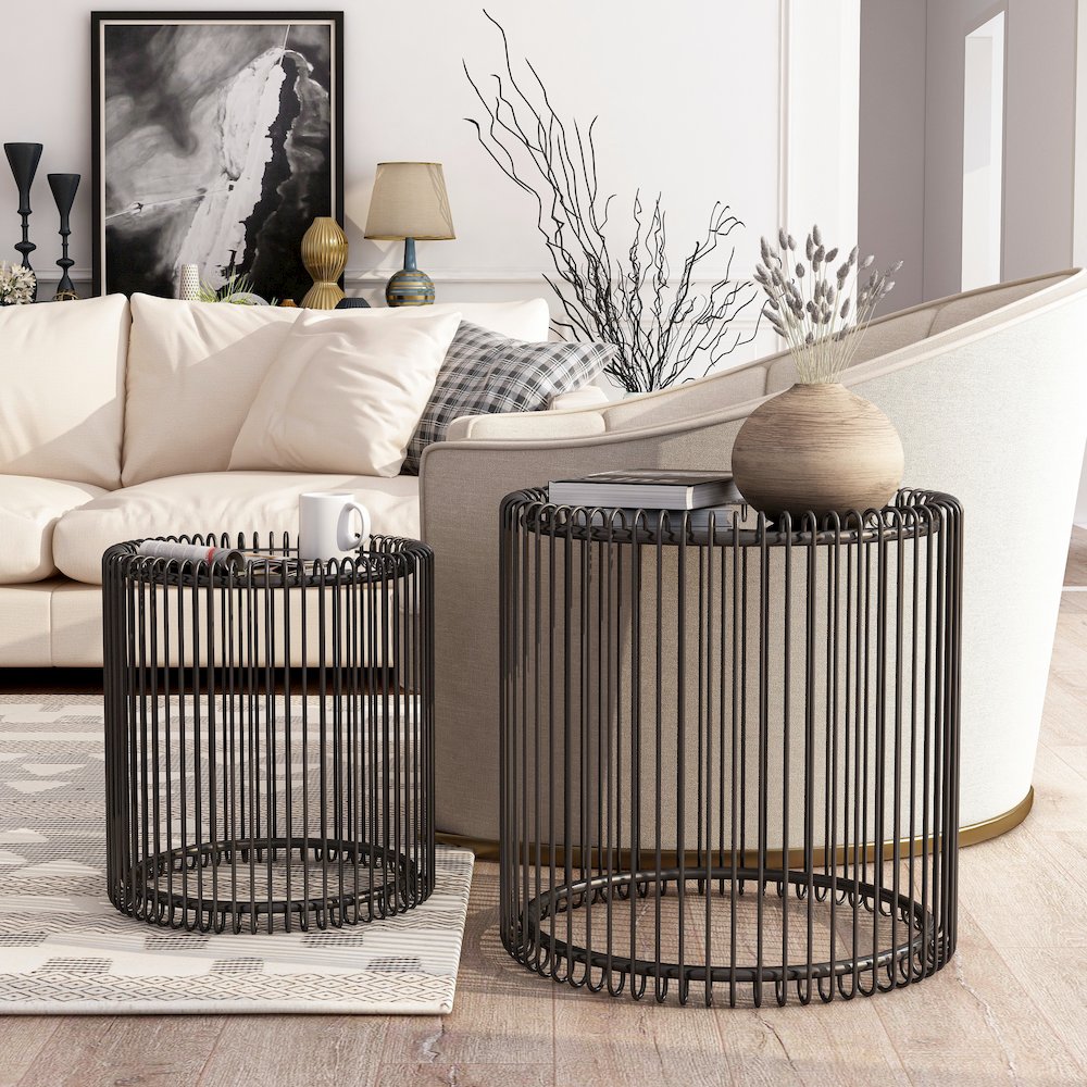 Mendel Contemporary Metal 2-Piece Nesting Table in Black. Picture 4