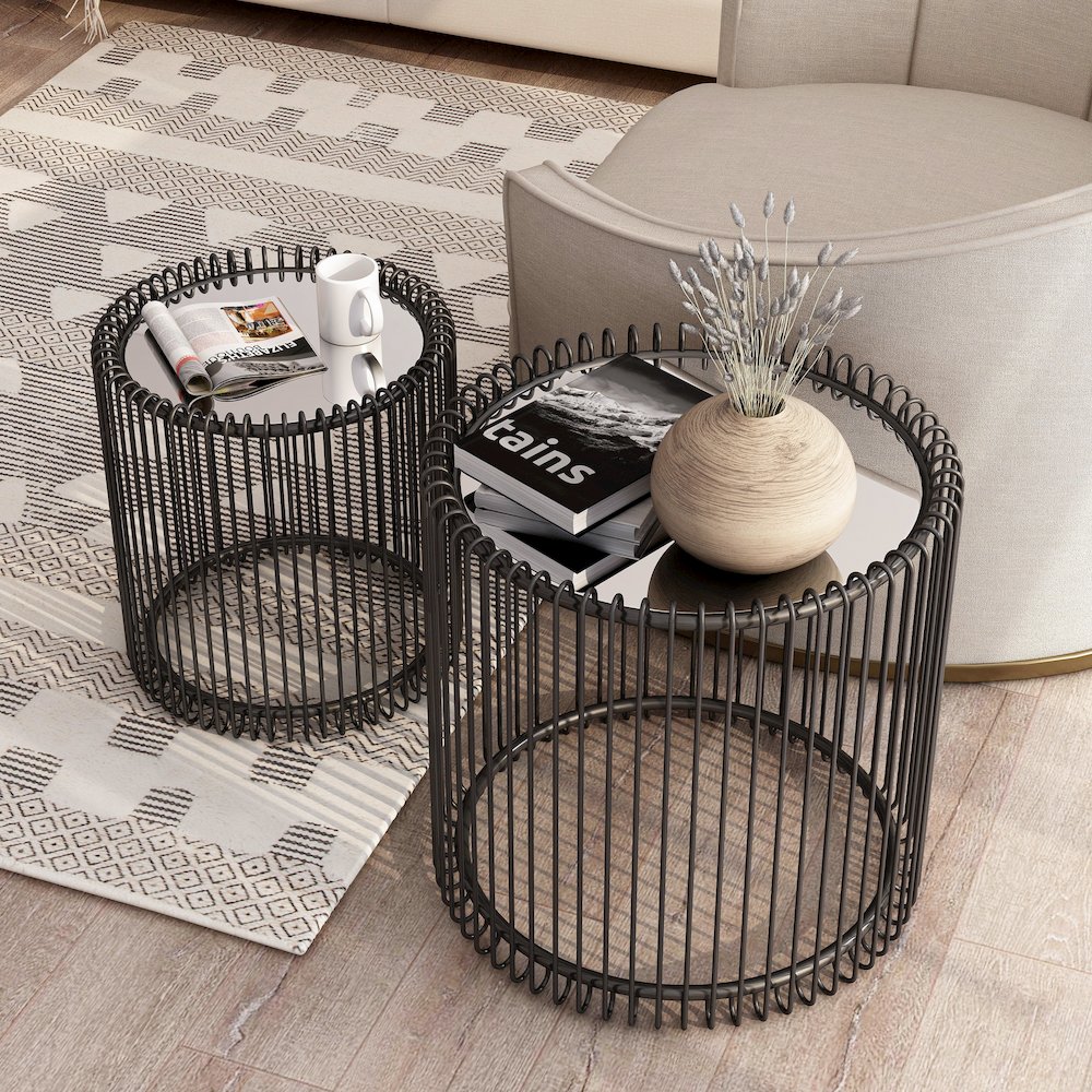 Mendel Contemporary Metal 2-Piece Nesting Table in Black. Picture 5