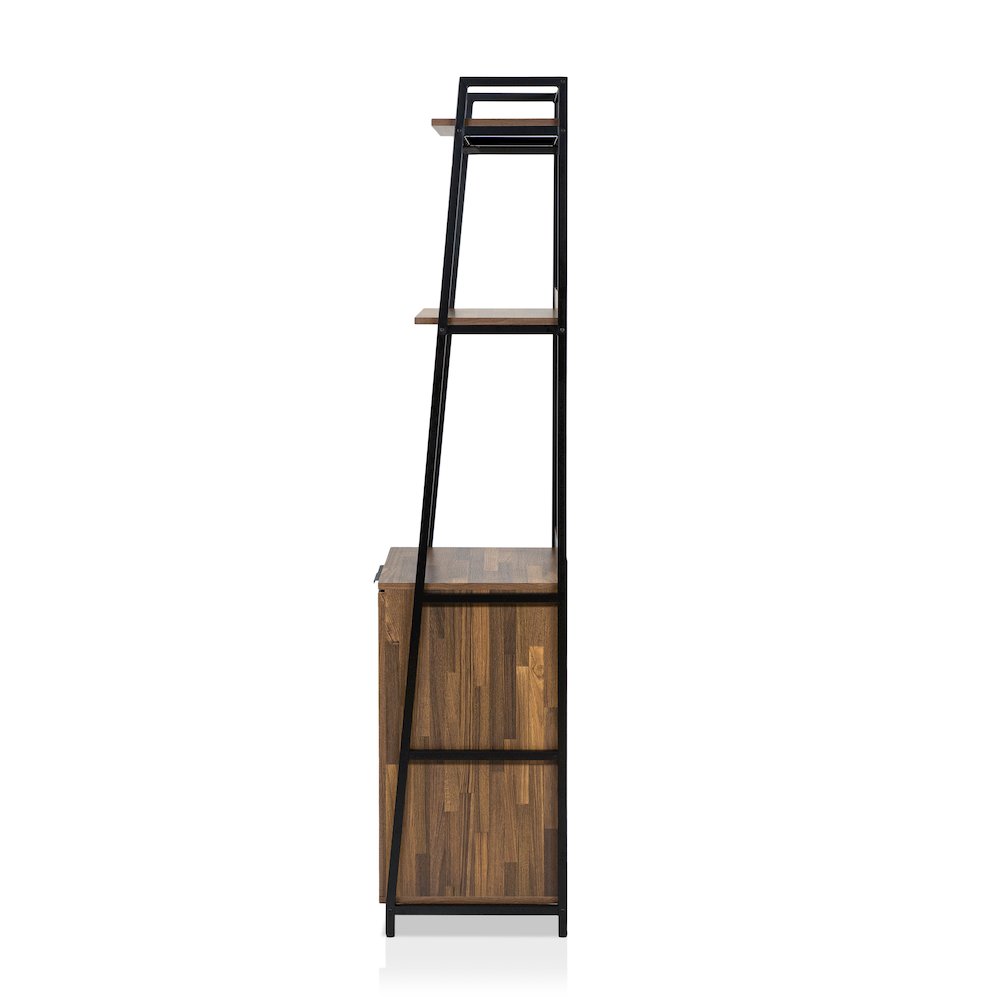 Bimme Rustic Metal 4-Shelf Wine Cabinet in Oak and Black. Picture 2