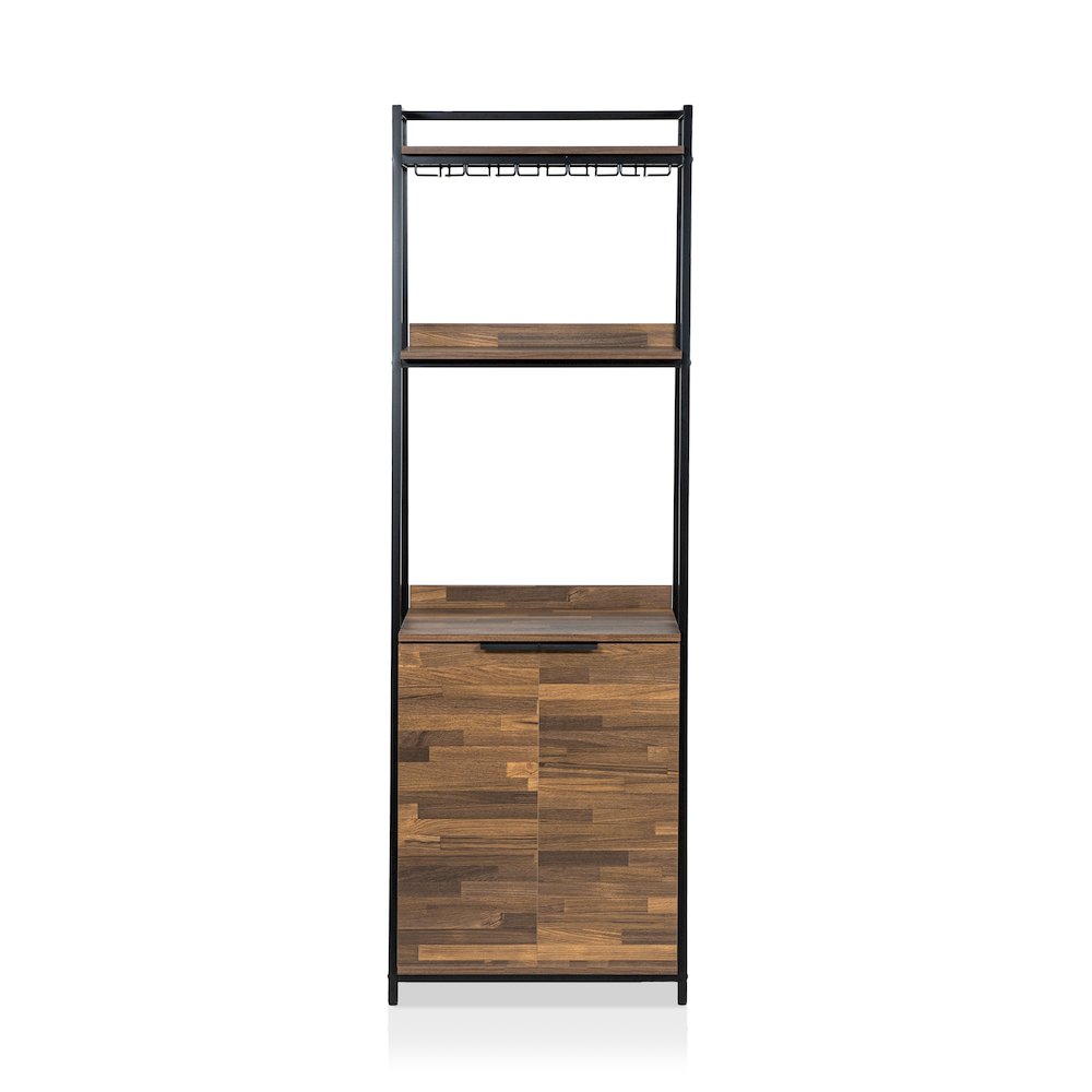 Bimme Rustic Metal 4-Shelf Wine Cabinet in Oak and Black. Picture 3