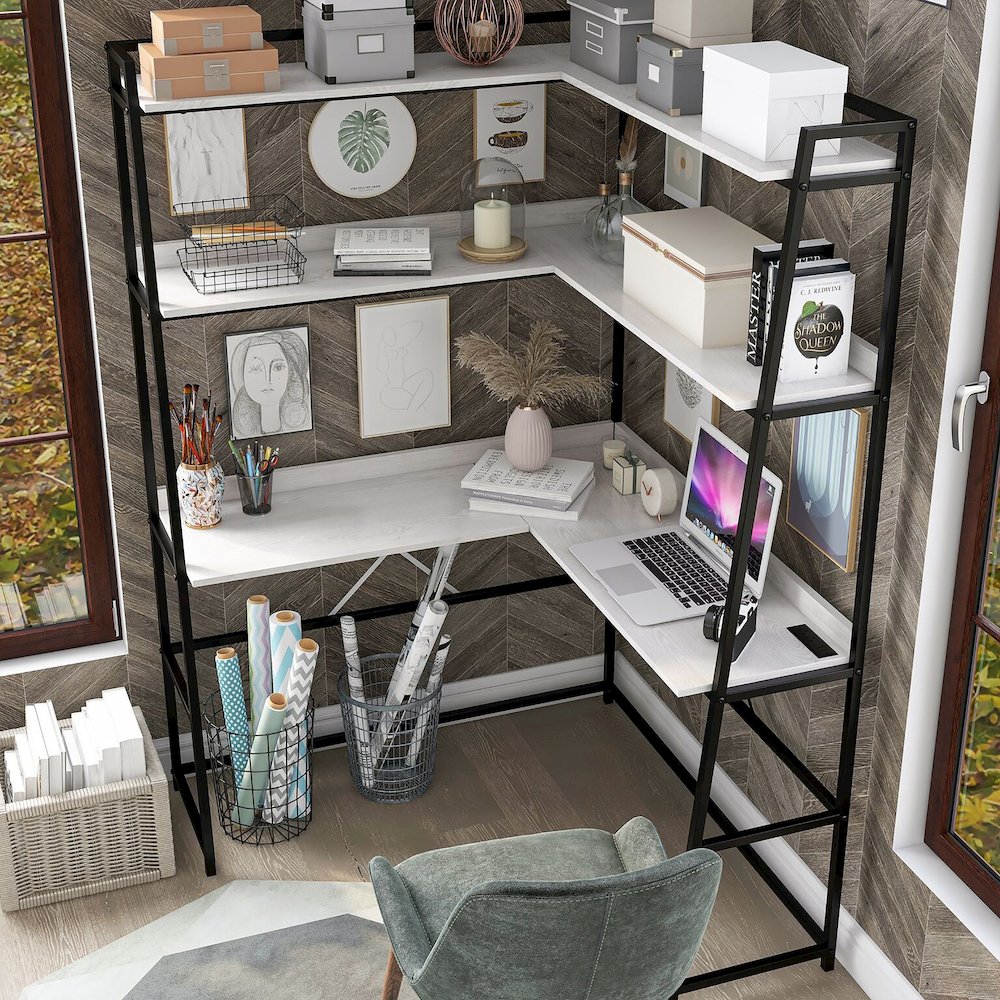 Narvay Metal Corner Writing Desk with USB. Picture 5