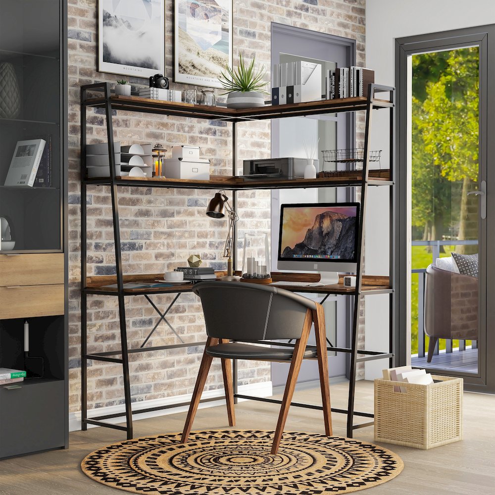 Narvay Metal Corner Writing Desk with USB. Picture 4