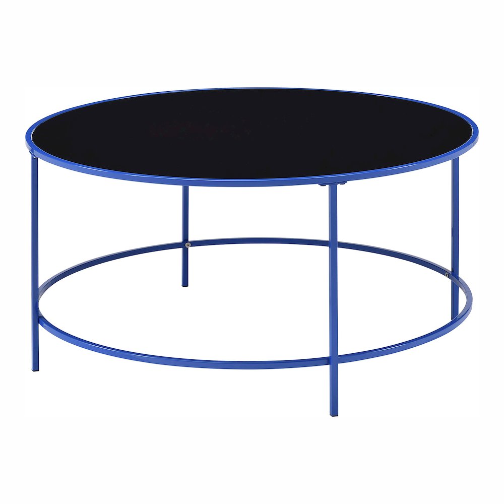 Rockbel Contemporary Glass Top Round Coffee Table. Picture 1
