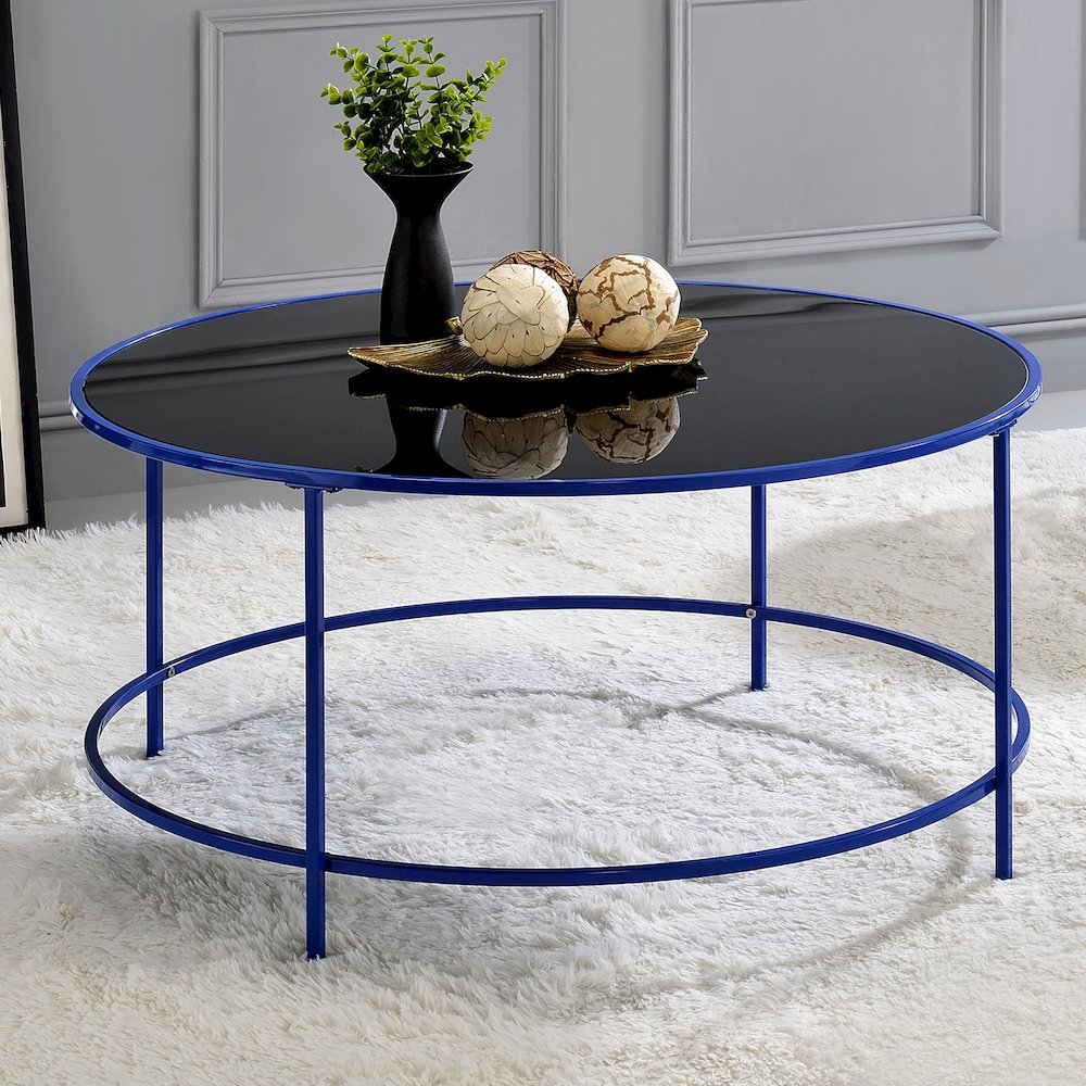 Rockbel Contemporary Glass Top Round Coffee Table. Picture 4