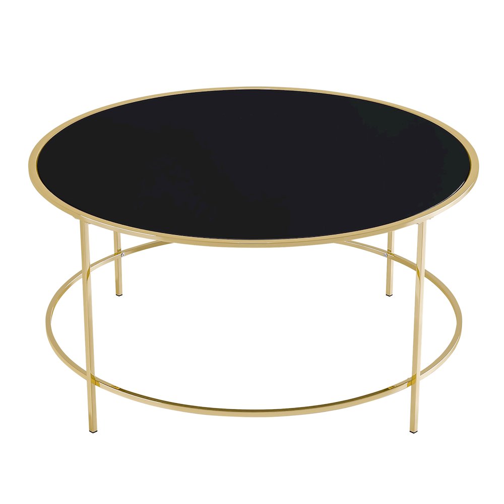 Rockbel Contemporary Glass Top Round Coffee Table. Picture 1