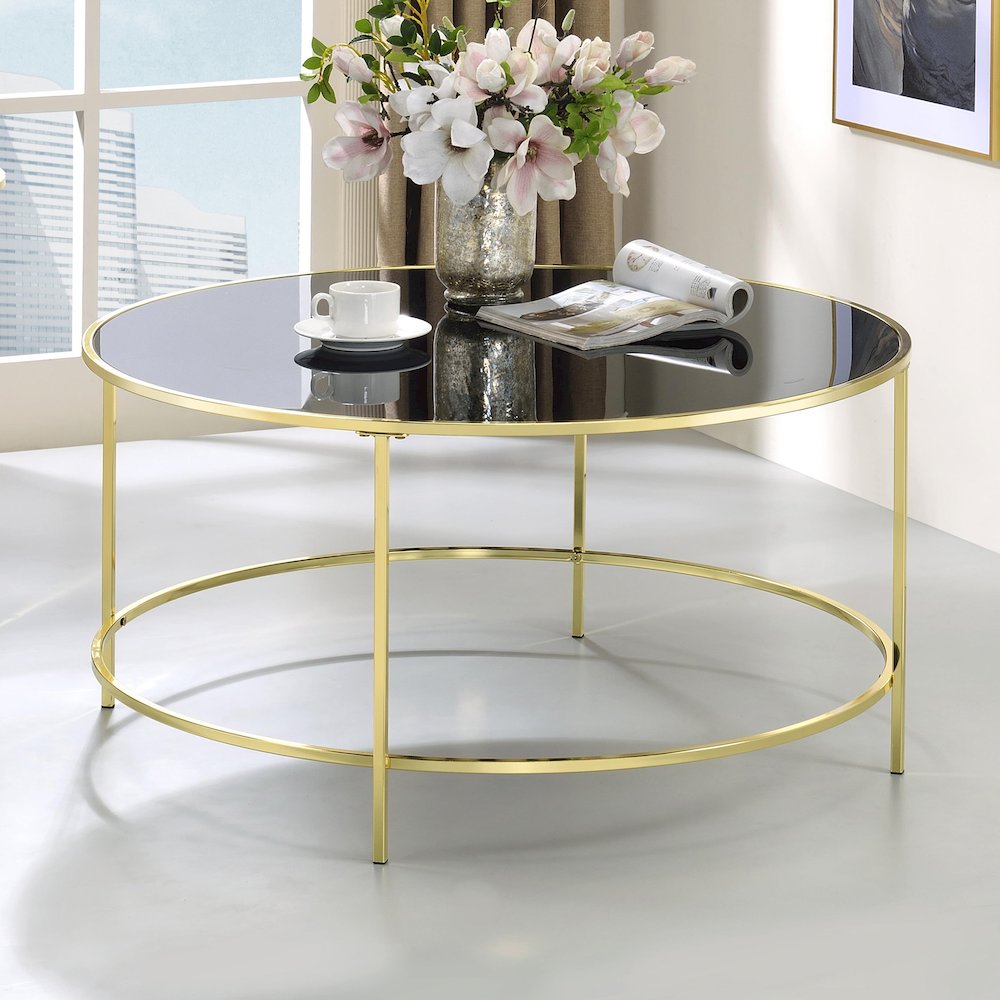 Rockbel Contemporary Glass Top Round Coffee Table. Picture 4