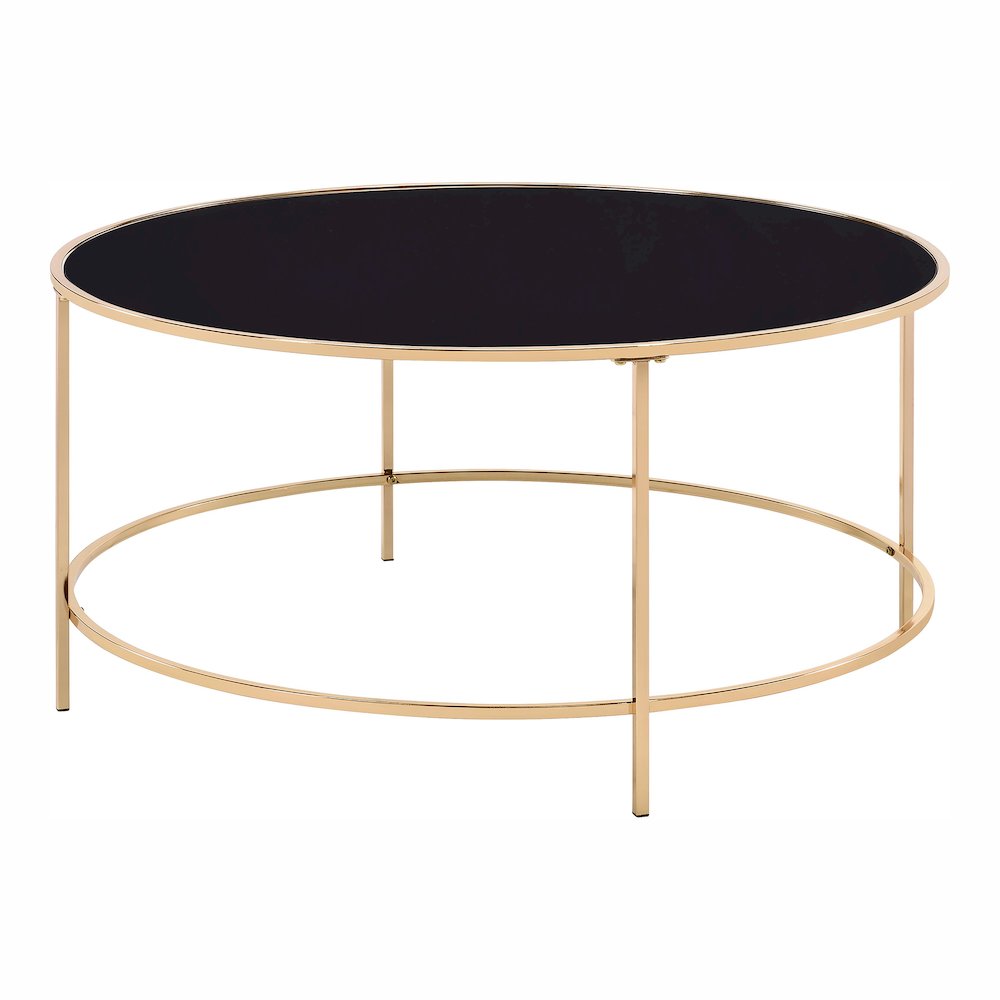 Rockbel Contemporary Glass Top Round Coffee Table. Picture 1