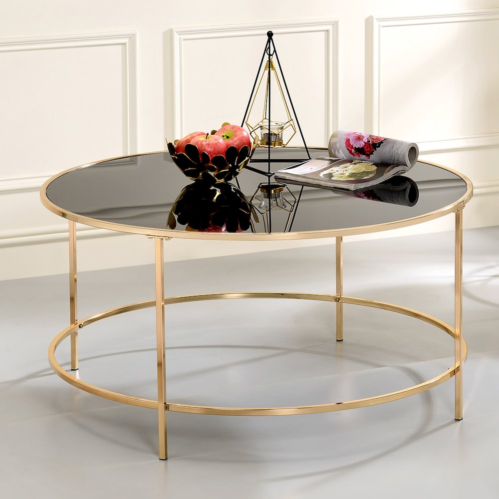 Rockbel Contemporary Glass Top Round Coffee Table. Picture 4