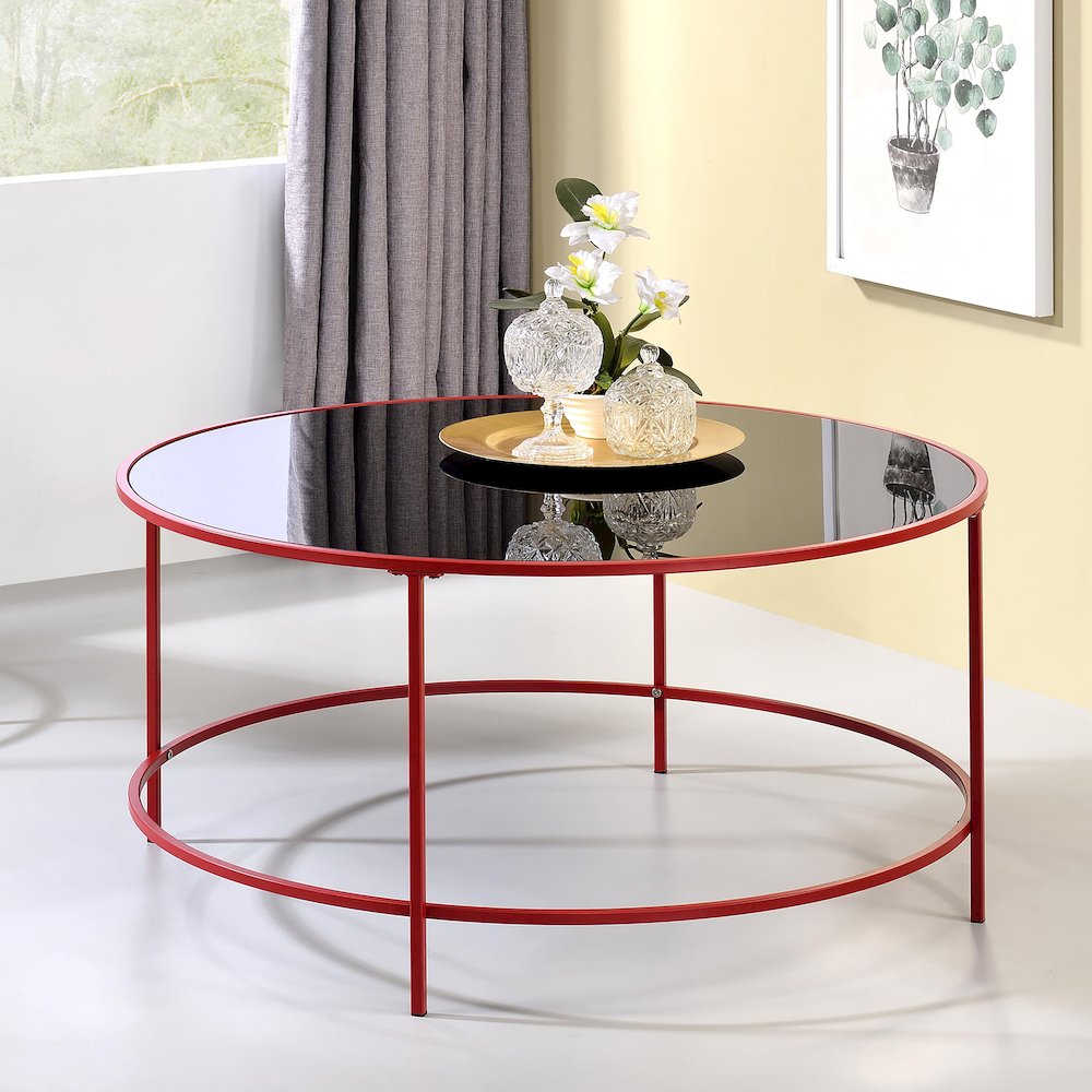 Rockbel Contemporary Glass Top Round Coffee Table. Picture 4