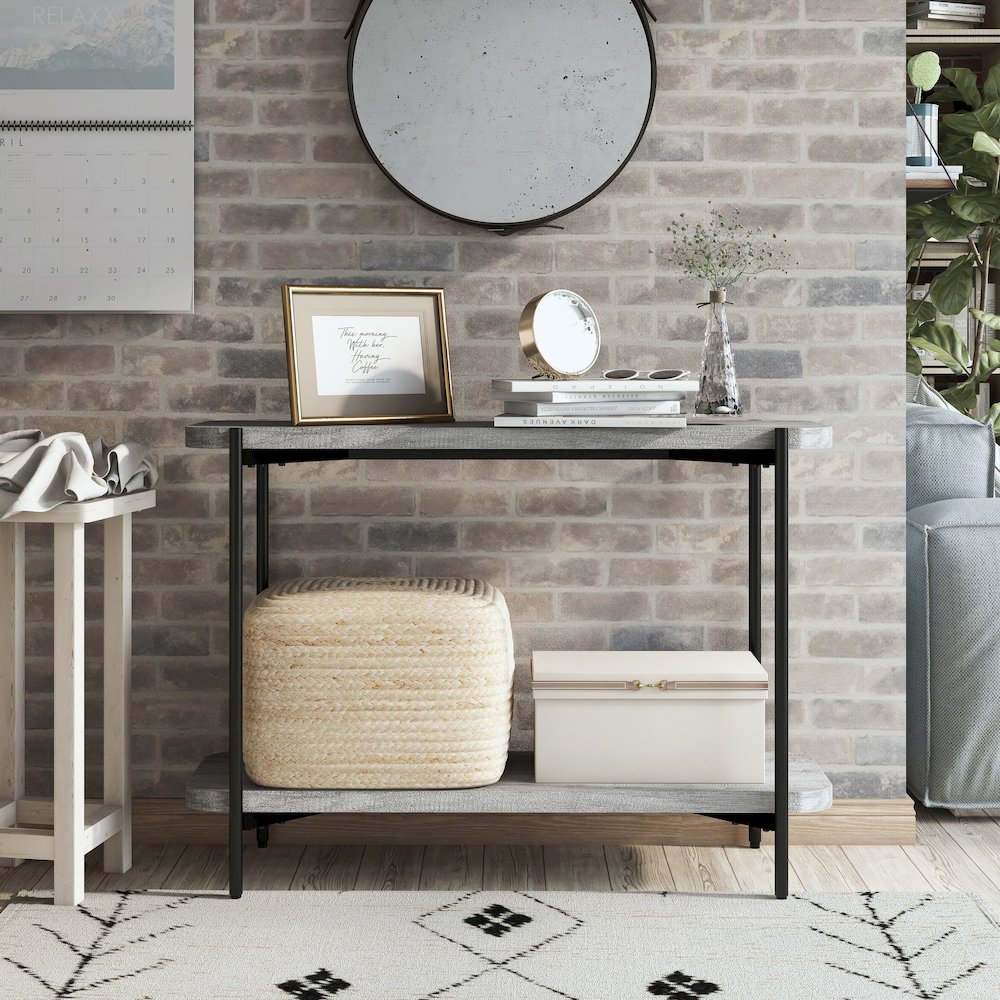 Elgun Metal 1-Shelf Console Table in Black and Gray. Picture 4
