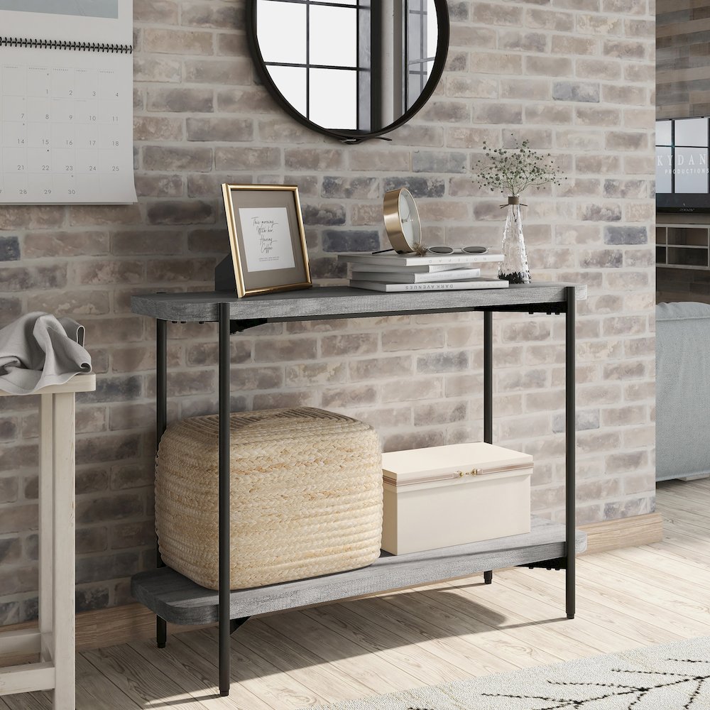 Elgun Metal 1-Shelf Console Table in Black and Gray. Picture 5