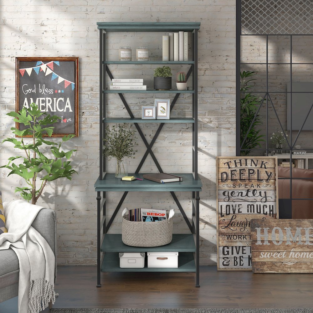 Garna Industrial Metal 6-Shelf Bookcase. Picture 5