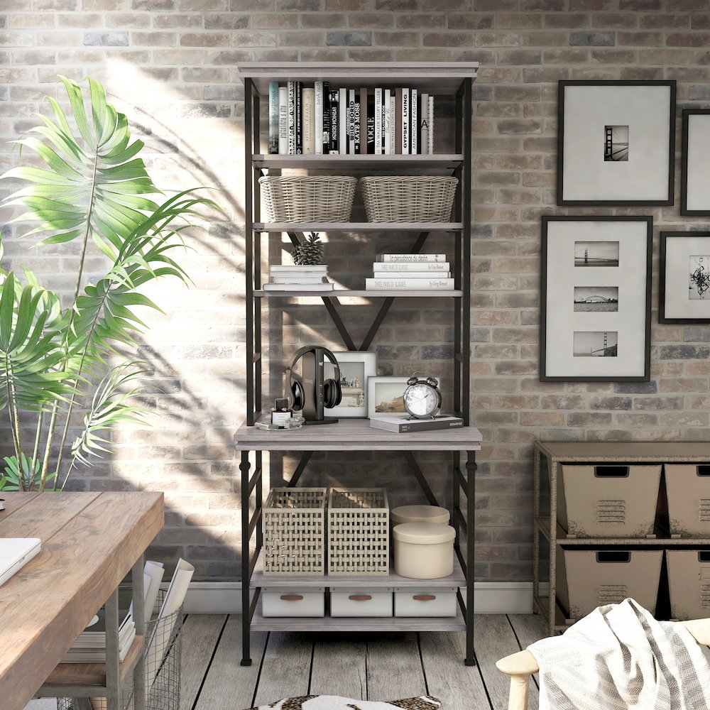 Garna Industrial Metal 6-Shelf Bookcase. Picture 5