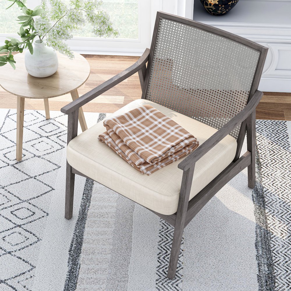 Averill Wood Cushioned Accent Chair in Gray Wash. Picture 4