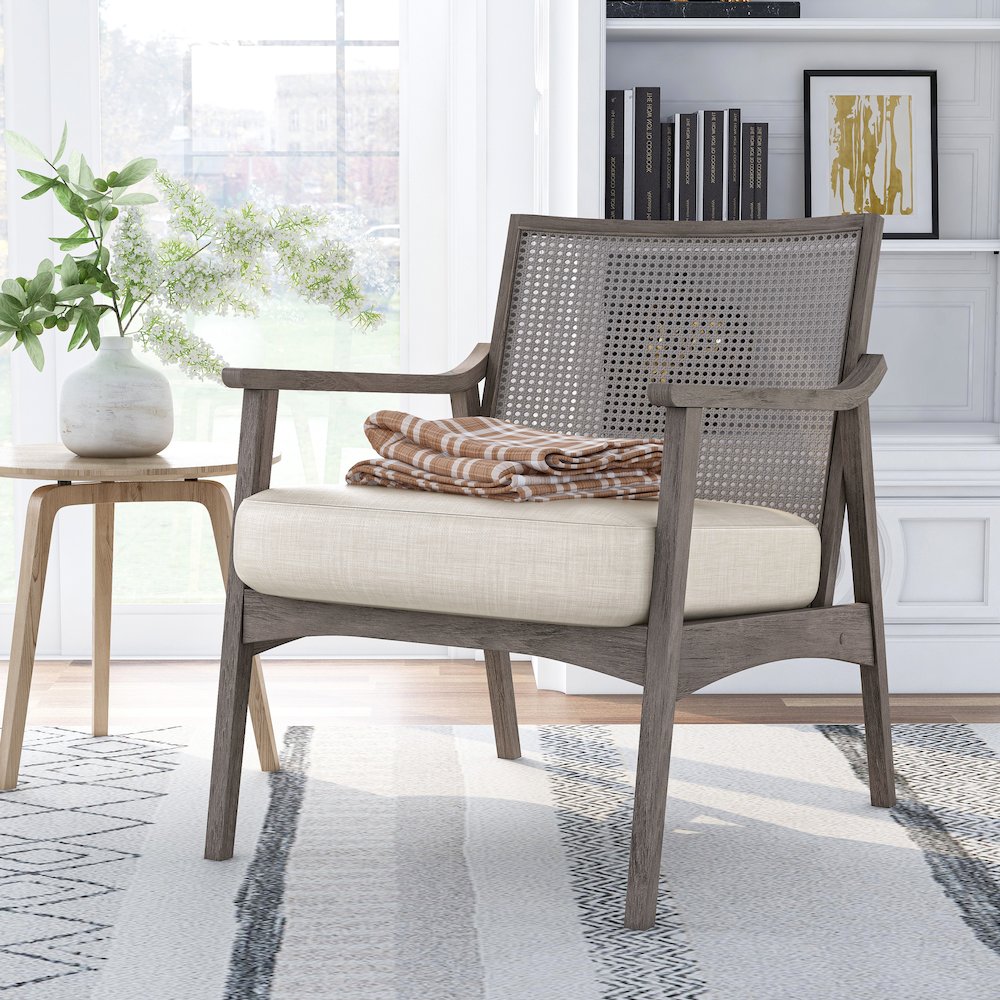 Averill Wood Cushioned Accent Chair in Gray Wash. Picture 5