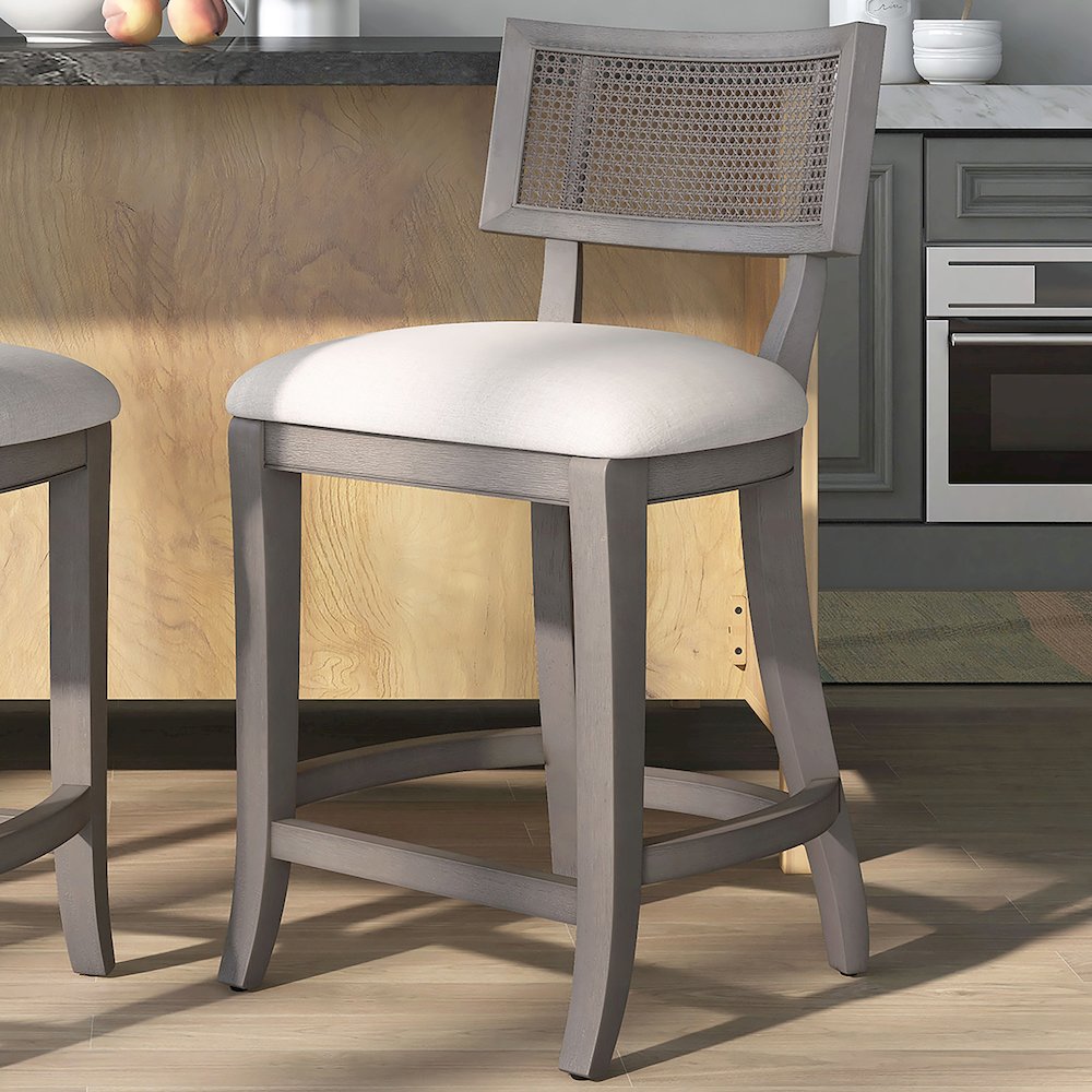Averill Wood Padded Counter Height Chair in Gray Wash. Picture 5