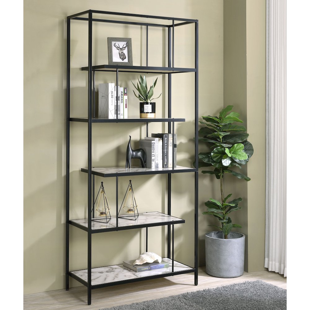 Lakely Metal 5-Shelf Bookcase in Black and White. Picture 4