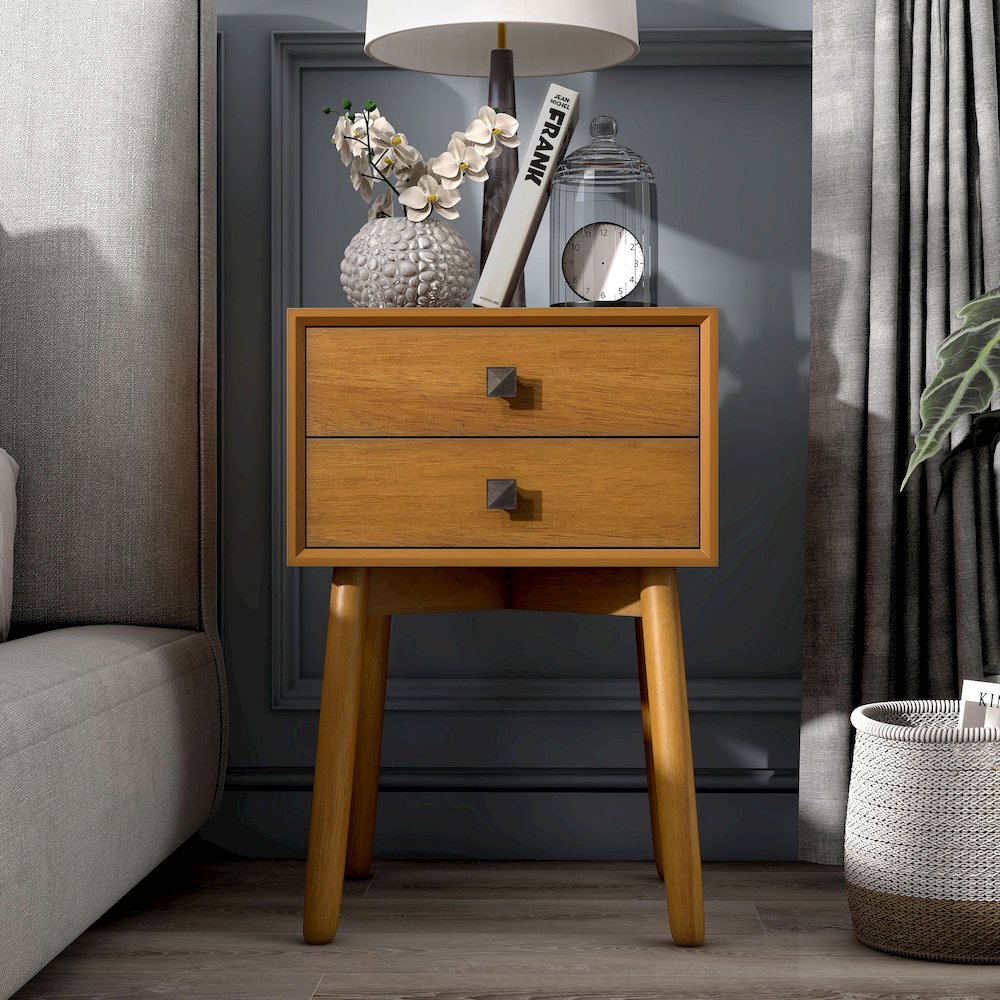 Alto Mid-Century Wood 2-Drawer Side Table. Picture 4