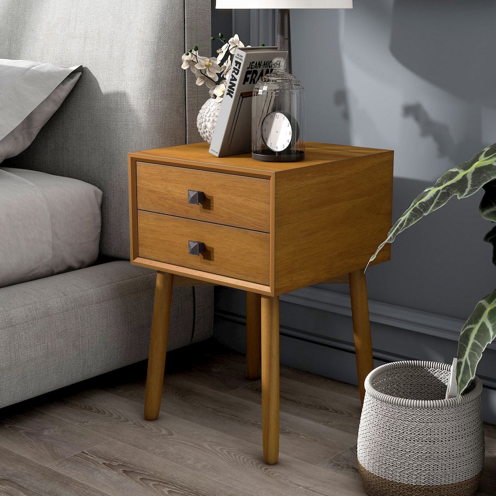 Alto Mid-Century Wood 2-Drawer Side Table. Picture 5