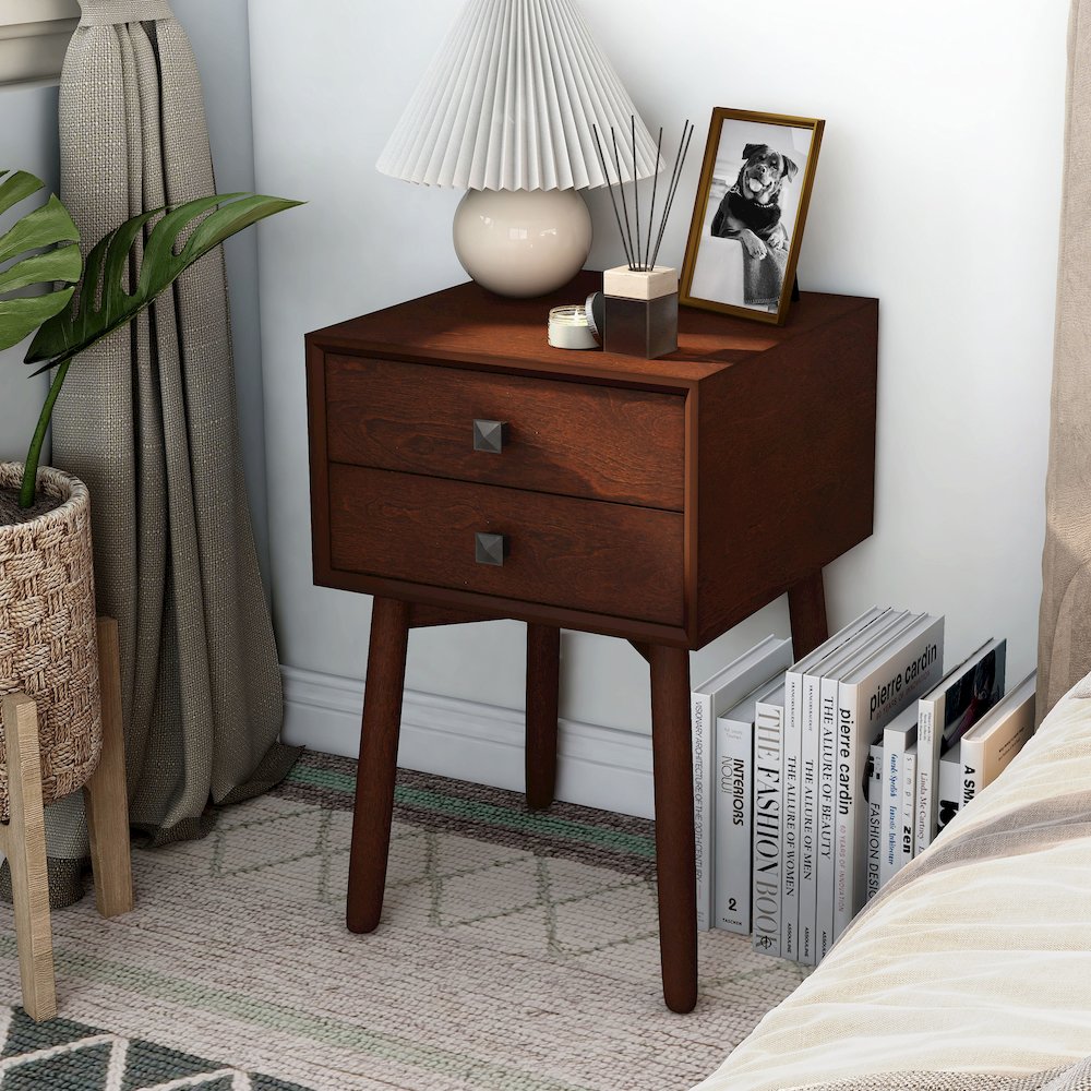 Alto Mid-Century Wood 2-Drawer Side Table. Picture 4