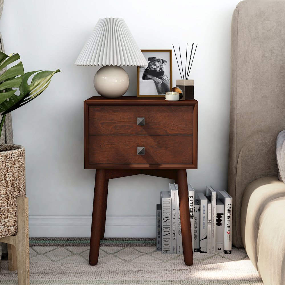 Alto Mid-Century Wood 2-Drawer Side Table. Picture 5