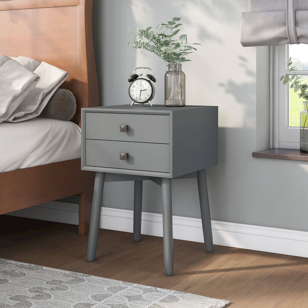 Alto Mid-Century Wood 2-Drawer Side Table. Picture 4