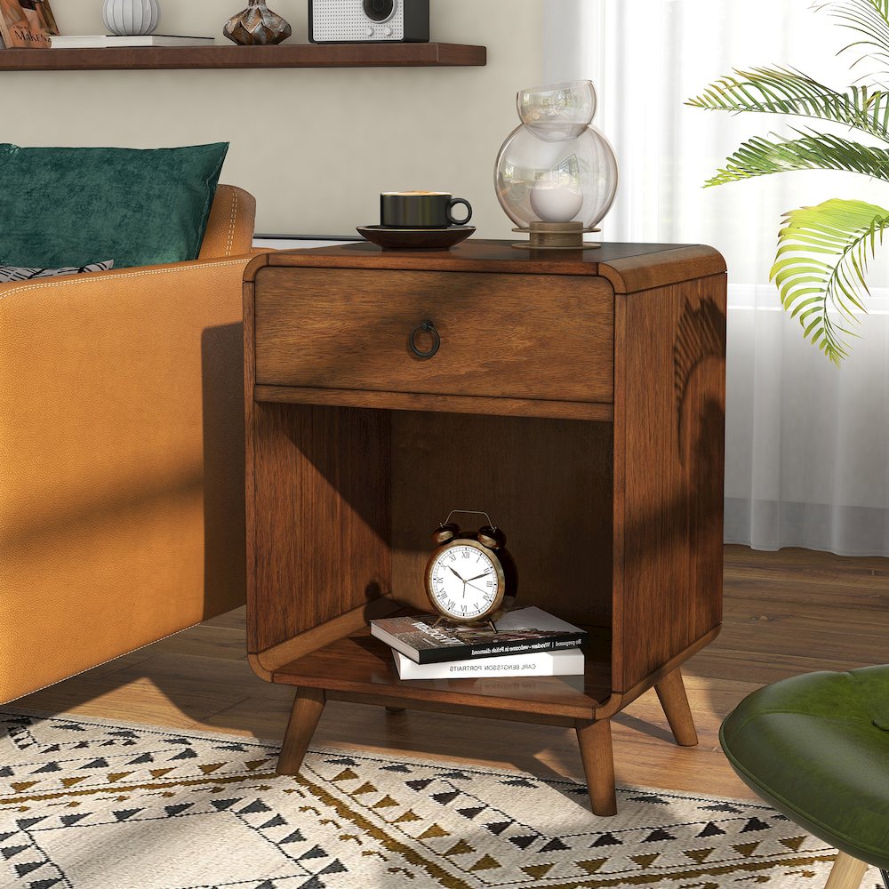 Ocala Mid-Century Wood 1-Drawer Side Table. Picture 4