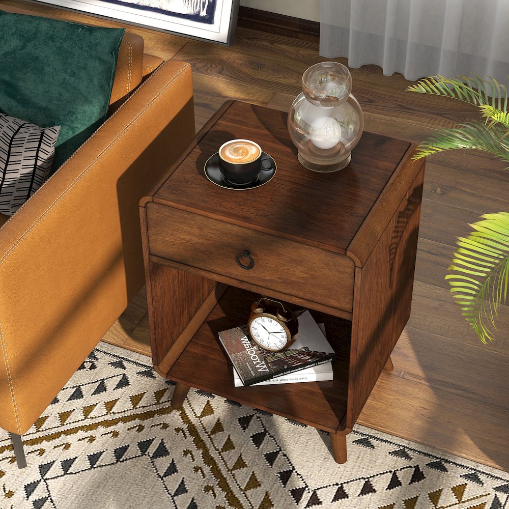 Ocala Mid-Century Wood 1-Drawer Side Table. Picture 5
