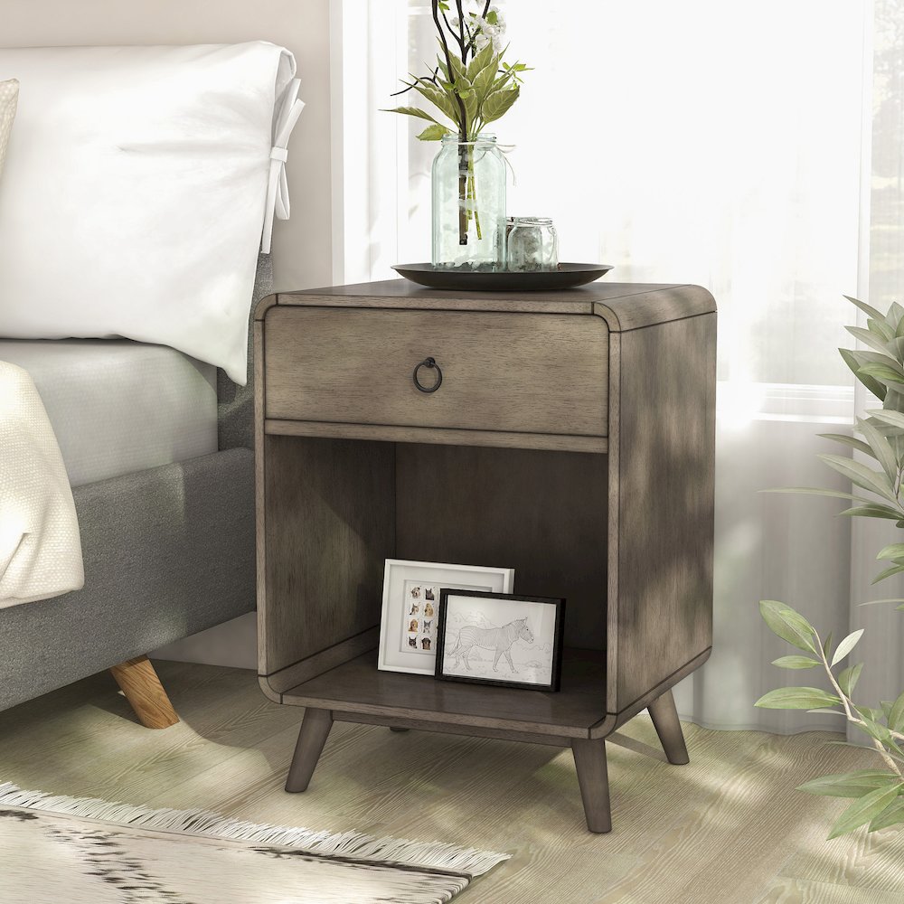 Ocala Mid-Century Wood 1-Drawer Side Table. Picture 4