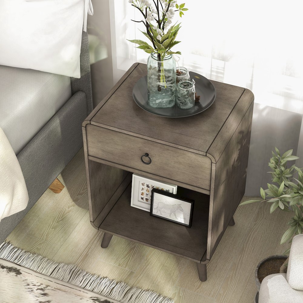 Ocala Mid-Century Wood 1-Drawer Side Table. Picture 5