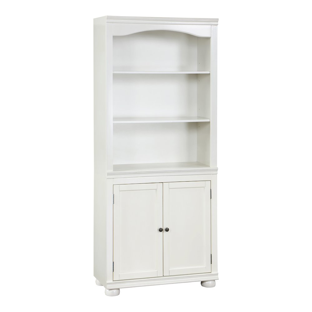 Lieux 3-Shelf Wood Adult Bookcase with 2-Door, Luminous White. Picture 1